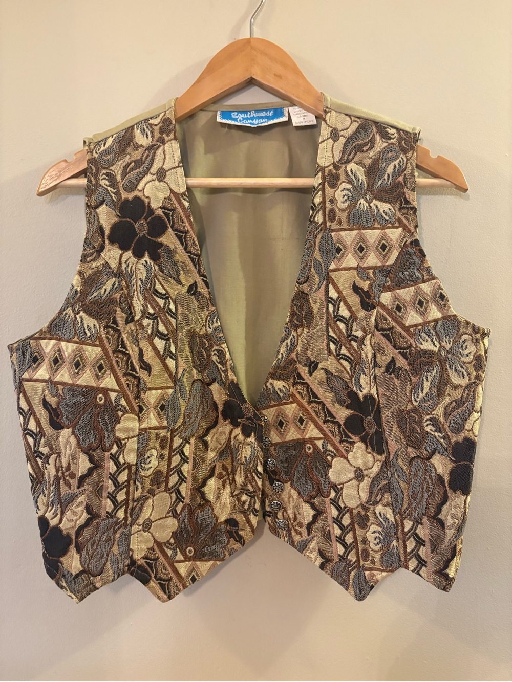VTG Southwest Canyon Tapestry Vest Boho Cowgirl, women’s Sz M.